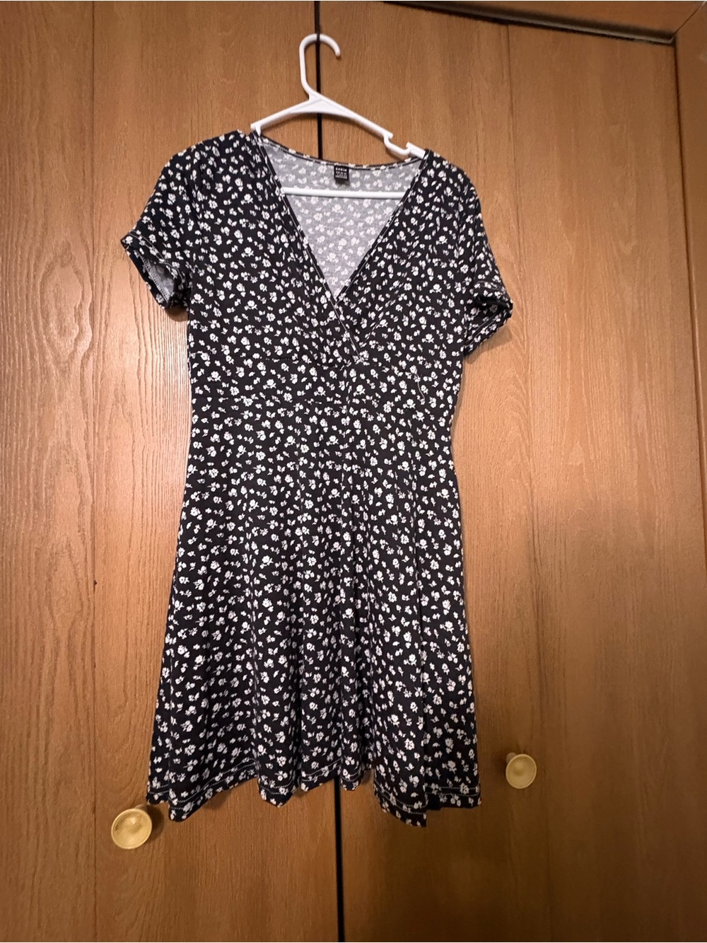 SHEIN Black Mini Dress with White Floral Print